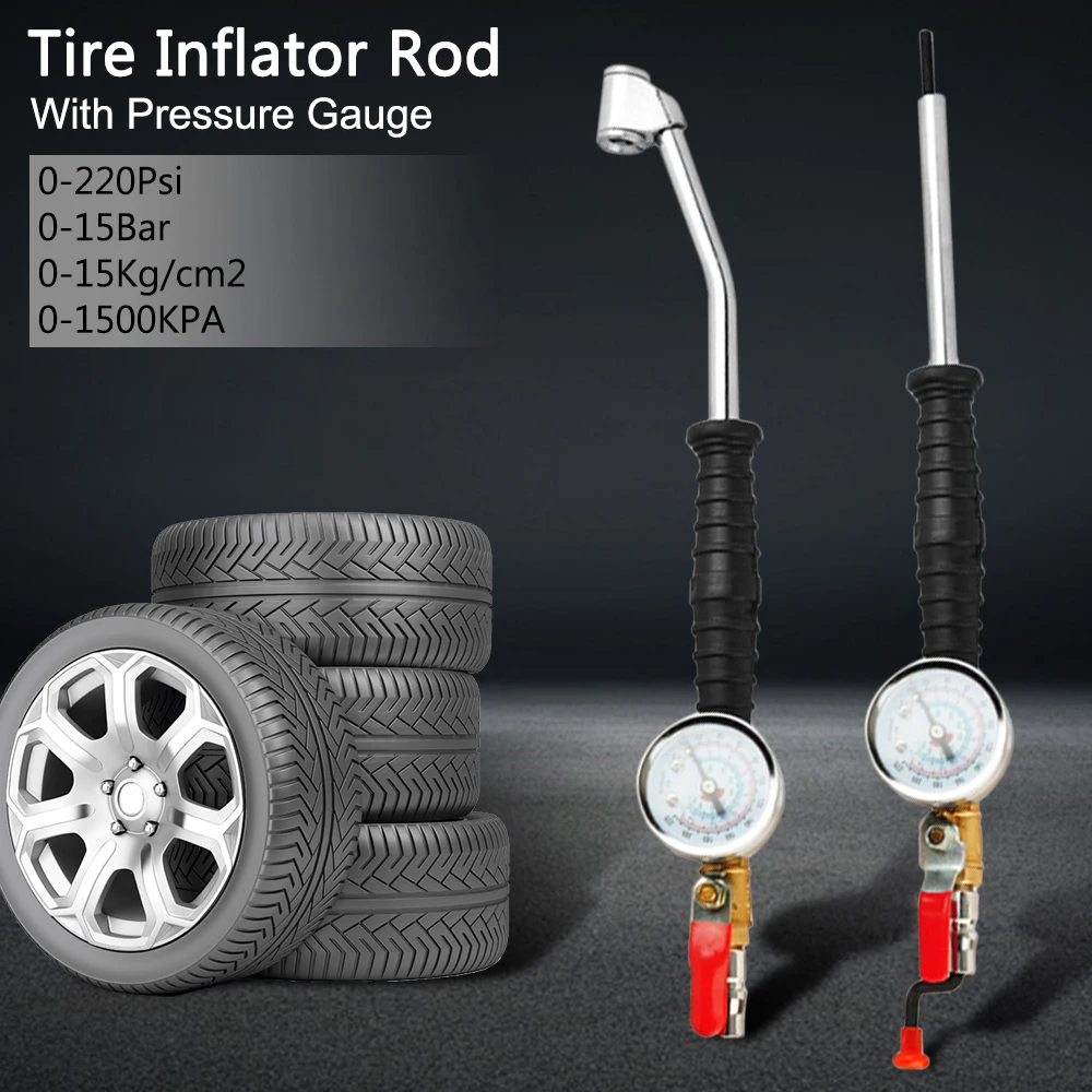 Tire Repair Tools For Car Truck Vehicles 0-15Bar/220Psi Car Tire Manometro Universal With Tire Pressure Gauge Tire Inflator Rod