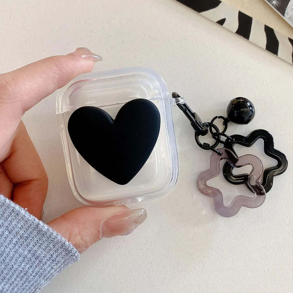 3D Love Heart Transparent Case Stars Acrylic Keychain Bell Pendant For Apple Airpods New 4 Pro 2 1 3 Earphone Accessorie Cases