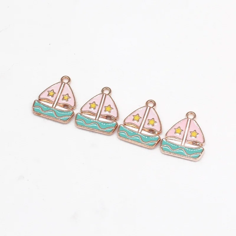 New Fashion 10pcs/bag Zinc Alloy Enamel  Little Sailboat  Charms Pendants for DIY Girls Earring Jewelry Accessories