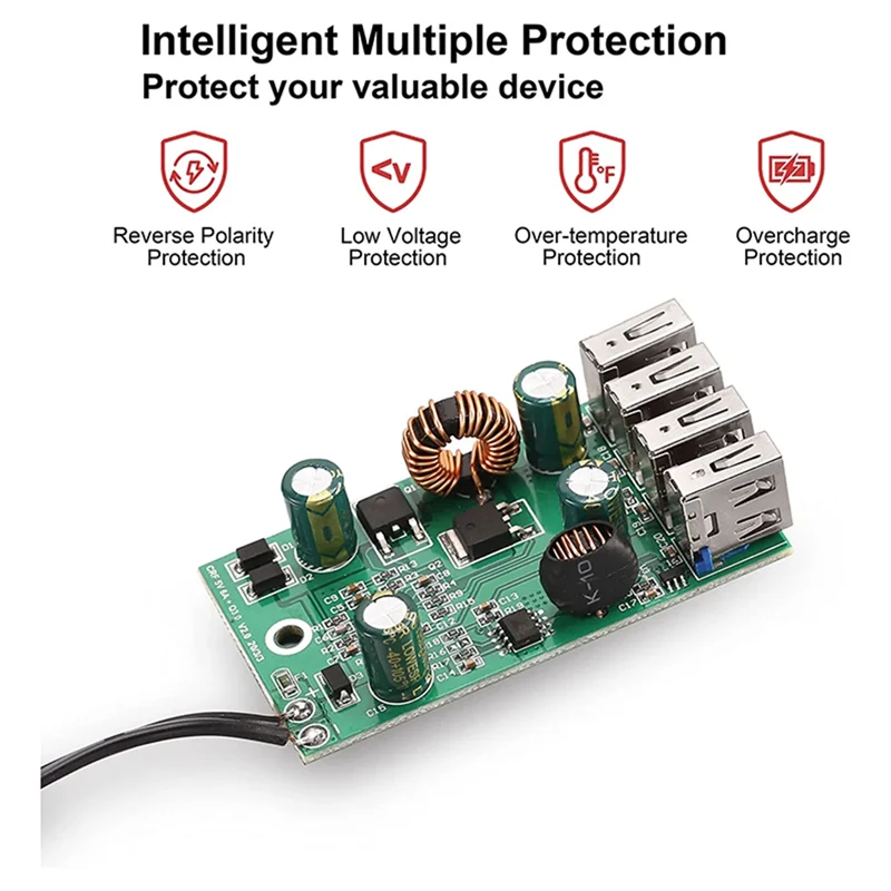 AA84 Portable DC with Battery Clip, 12V/24V To 5V 4-Port USB Charger Multiport Adapter Other Smart Phone & Tablets