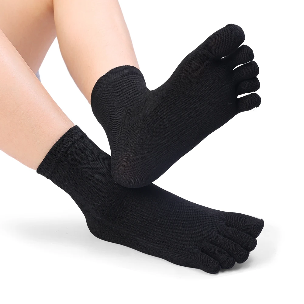 3pairs Five Finger Socks Men Breathable Sports Five-toe Long Socks Solid Casual Middle Tube Cotton Stocking Sweat Deodorant Sox