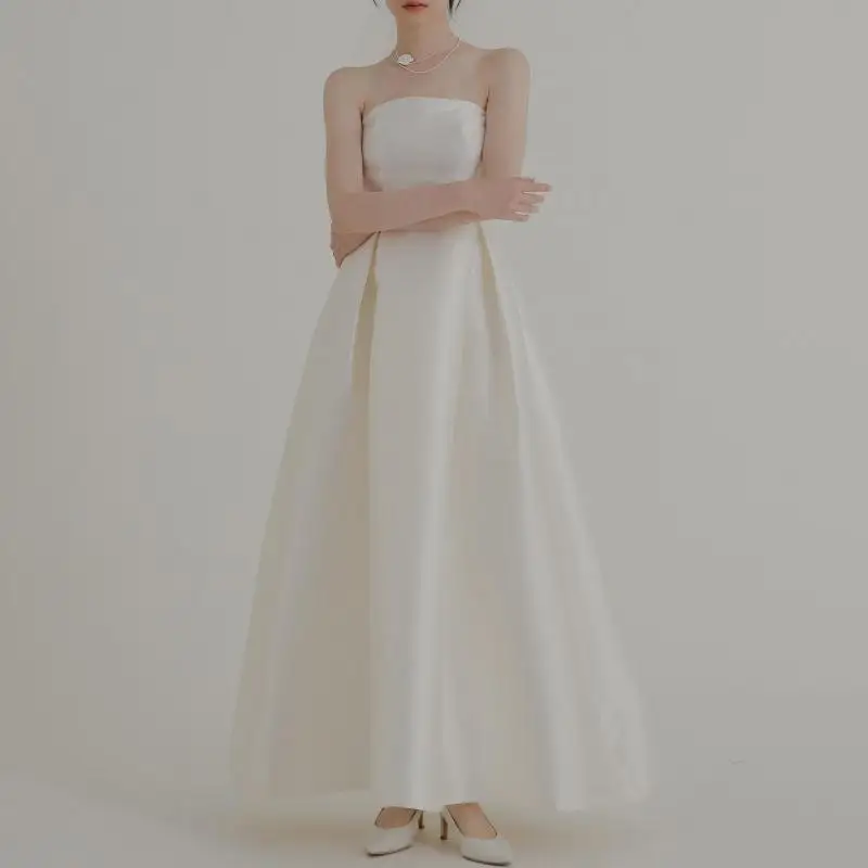 

Sexy Strapless Wedding Dresses For Women Newest Satin Simple A-line Bridal Dress Elegant Long Vestidos De Novia Customized