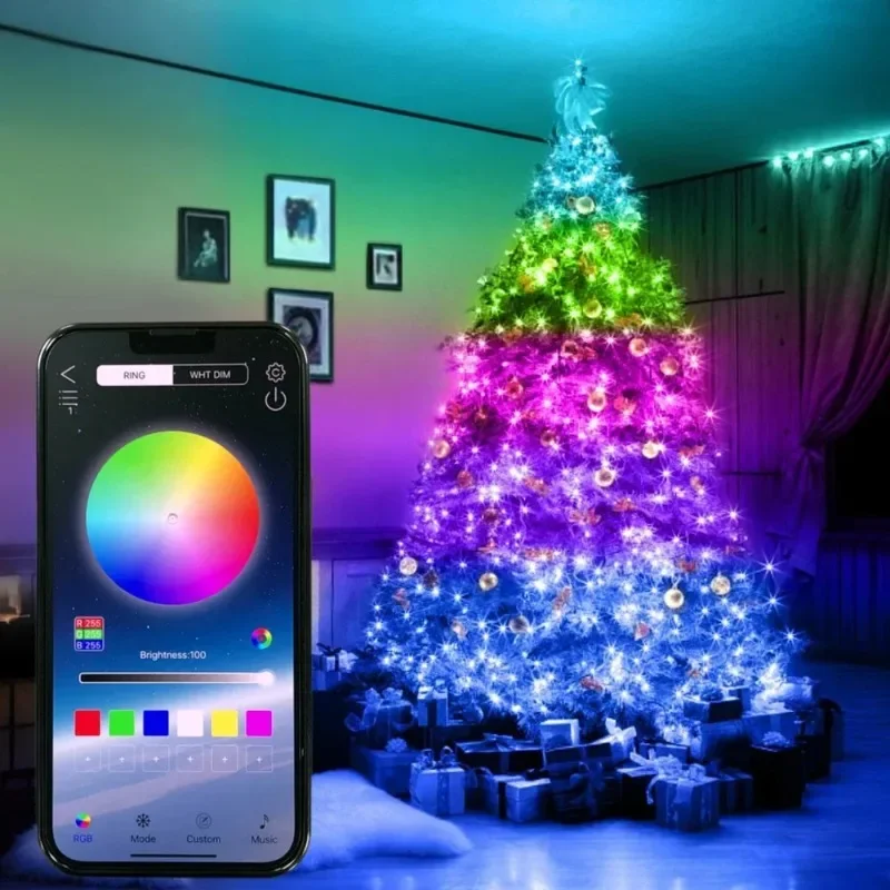 Guirnalda de luces LED con Control por Bluetooth, lámpara inteligente USB para exteriores, interior, dormitorio, fiesta, Navidad, RGB