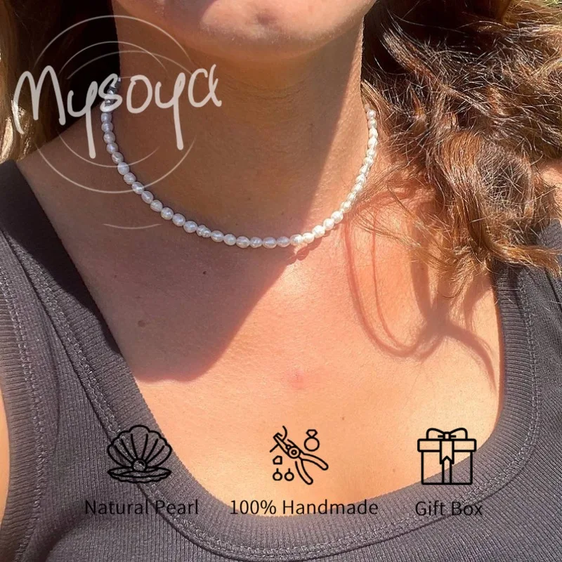

MYSOYA White Freshwater Pearl Necklace 2-3mm with Gift Box Gift for Her/Him, Gift for Birthday/Wedding/Christmas