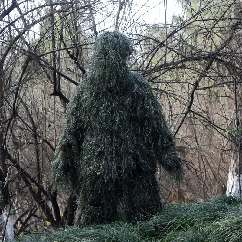 Tactical Camouflage Clothing 3D Withered Grass Ghillie Suit 5 PCS Sniper Hunting Suit Army Hunting Clothes Birding Suit Gear
