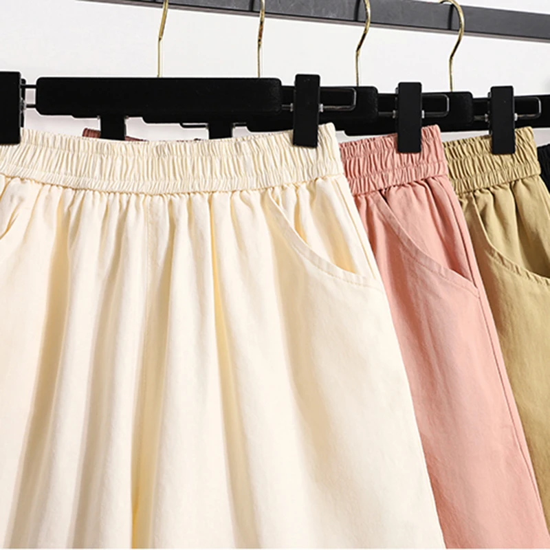 Plus Größe Leinen Shorts Für Frauen Sommer Shorts 2025, Hohe Taille Breite Bein Lose Cargo Hosen Frauen Koreanischen Stil Casual Shorts