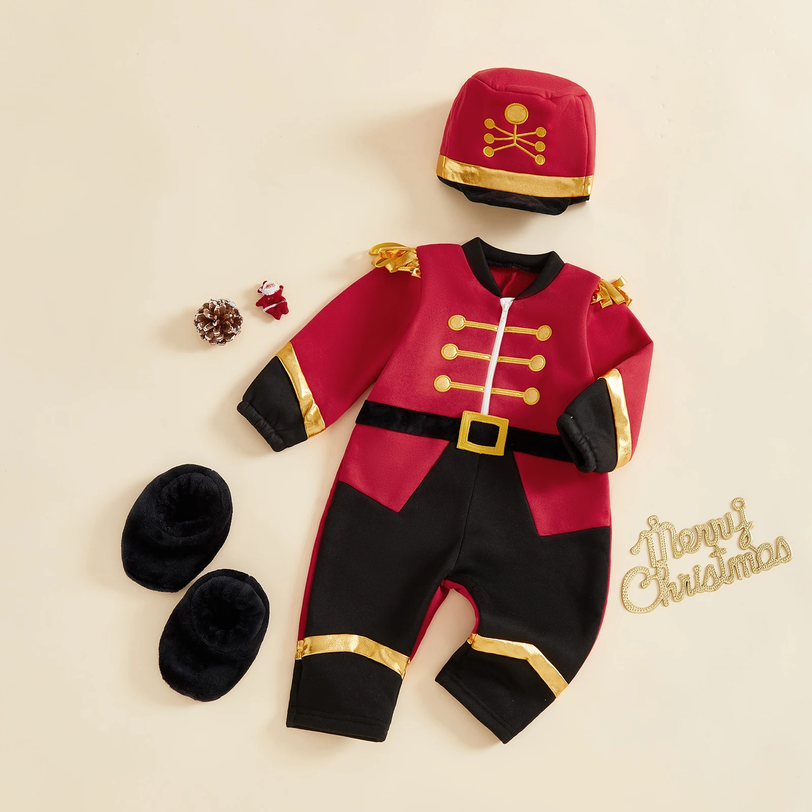 

Детский рождественский костюм для мальчиков, лоскутный комбинезон с длинными рукавами и шляпой, обувь, Рождественский карнавальный костюм для малышей