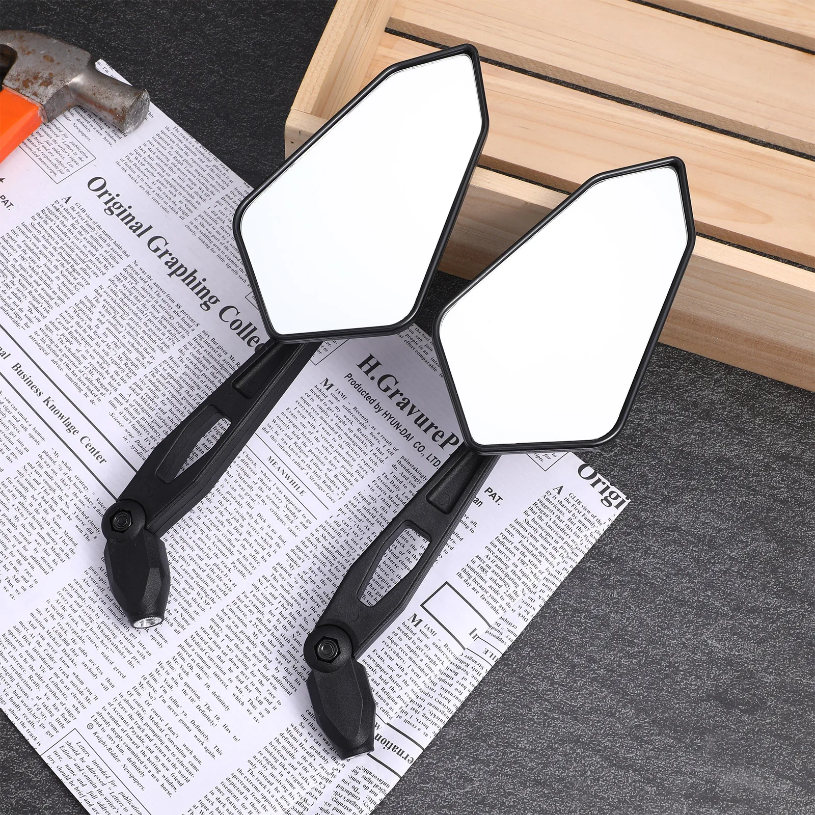 

Polygonal Rear View Mirrors Foldable Motorcycle Pp Shell Handlebar Mount Electric Scooter Mirrors Rotatable Design Clear Vision