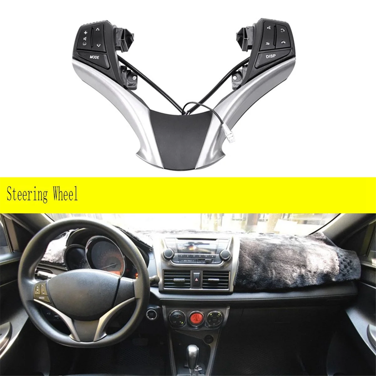 Silver Steering Wheel Switches Buttons Phone Volume Control Switch Buttons for Toyota Vitz Yaris Verso-S