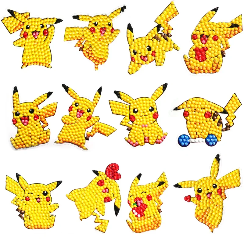 12pcs Anime Pokemon Diamond Painting Kit Diy Handmade Stickers Cartoon Refrigerator Stickers Pikachu Decorate Kids Toy Gifts