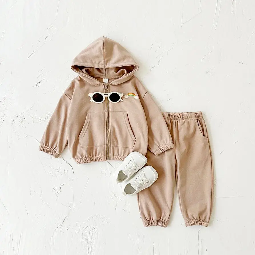 0-4Y Baby Boy Clothes Hoodie Sports Top+Pants Autumn Girl Infant Sets Children Clothing Rainbow Embroidered Hoodies Casual 2PCS