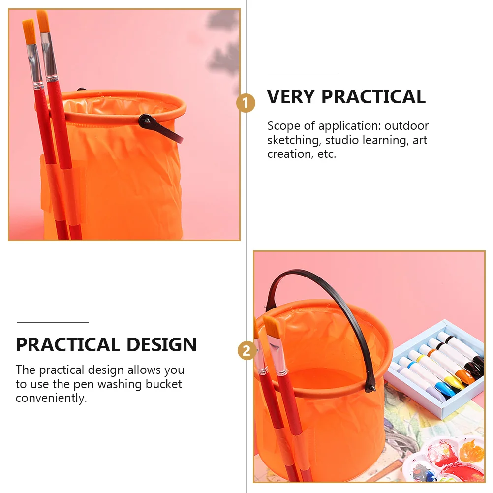 2 Pcs Pencil Bucket Artist Paint Brush Cleaner Reusable Folding Foldable Fishing Plastic Washing Collapsible Portable Washer