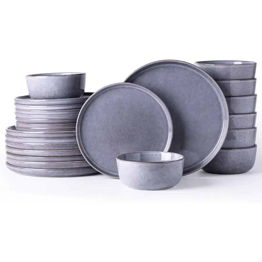 

Stoneware Dinnerware SetsRound Reactive Glaze Ceramic Plates and Bowls Sets Highly Scratch Resistant Microwave and Dishwasher S
