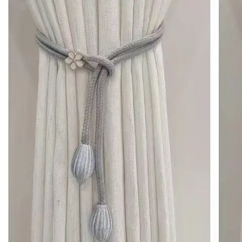 2Pcs Floral Elastic Curtain Tiebacks, No Drill Universal Size Woven Band for Drapes, Window Holdbacks