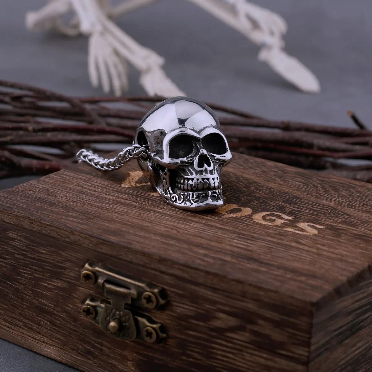 Collar de calavera neogótica de acero inoxidable 316L para hombre, collar con colgante de calavera Punk Hip Hop para hombre, joyería Bohemia, regalo