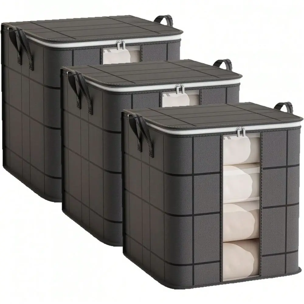 

Of 3 Large Storage Bags For Clothes, Collapsible Closet Organizers, Sturdy Bins With Reinforced Handles, Durable Totes For Clot