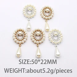 New 5PCS50 * 22MM High-End Hollow Out Metal Rhinestone Pearl Pendant Is Suitable For Earrings, Weddings, Fashion Clothing, Bows
