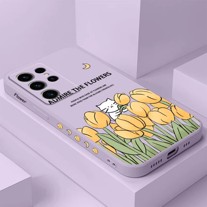 

Tulip Cat Phone Case For Samsung Galaxy S25 S24 S23 S22 S21 S20 S10 S10E Ultra Plus FE Note 20 Ultra Plus Cover