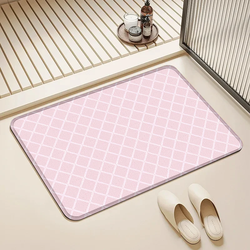 

Pink White Diamond Door Mat Non-Slip Soft Floor Rug for Home Bathroom Kitchen Living Room Decor