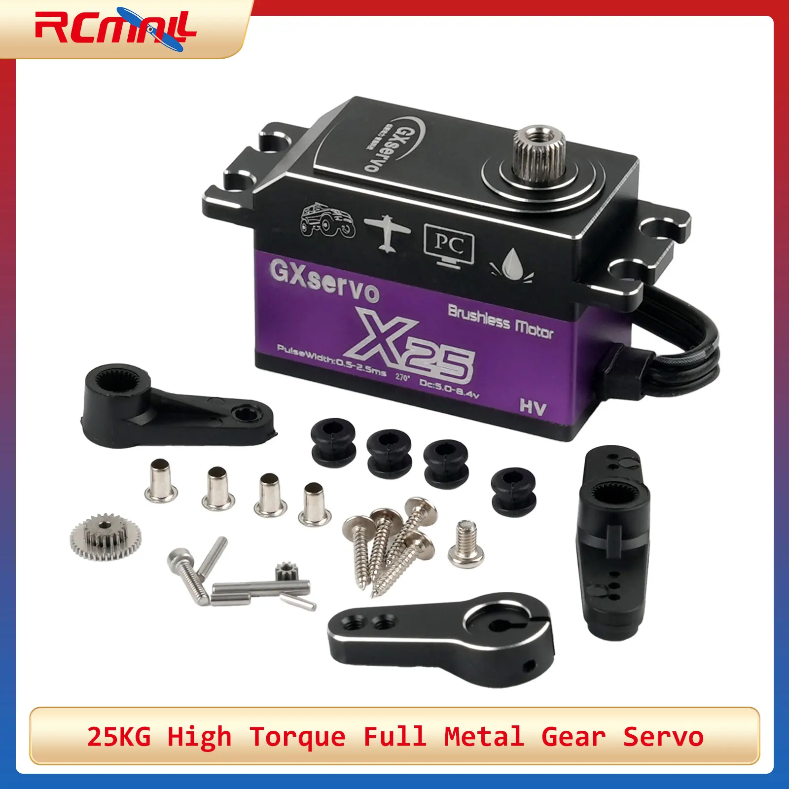 

25 кг, высокомоментный, полностью металлический, водонепроницаемый бесщеточный цифровой сервопривод для дрифт-каров, роботов, авиамоделей