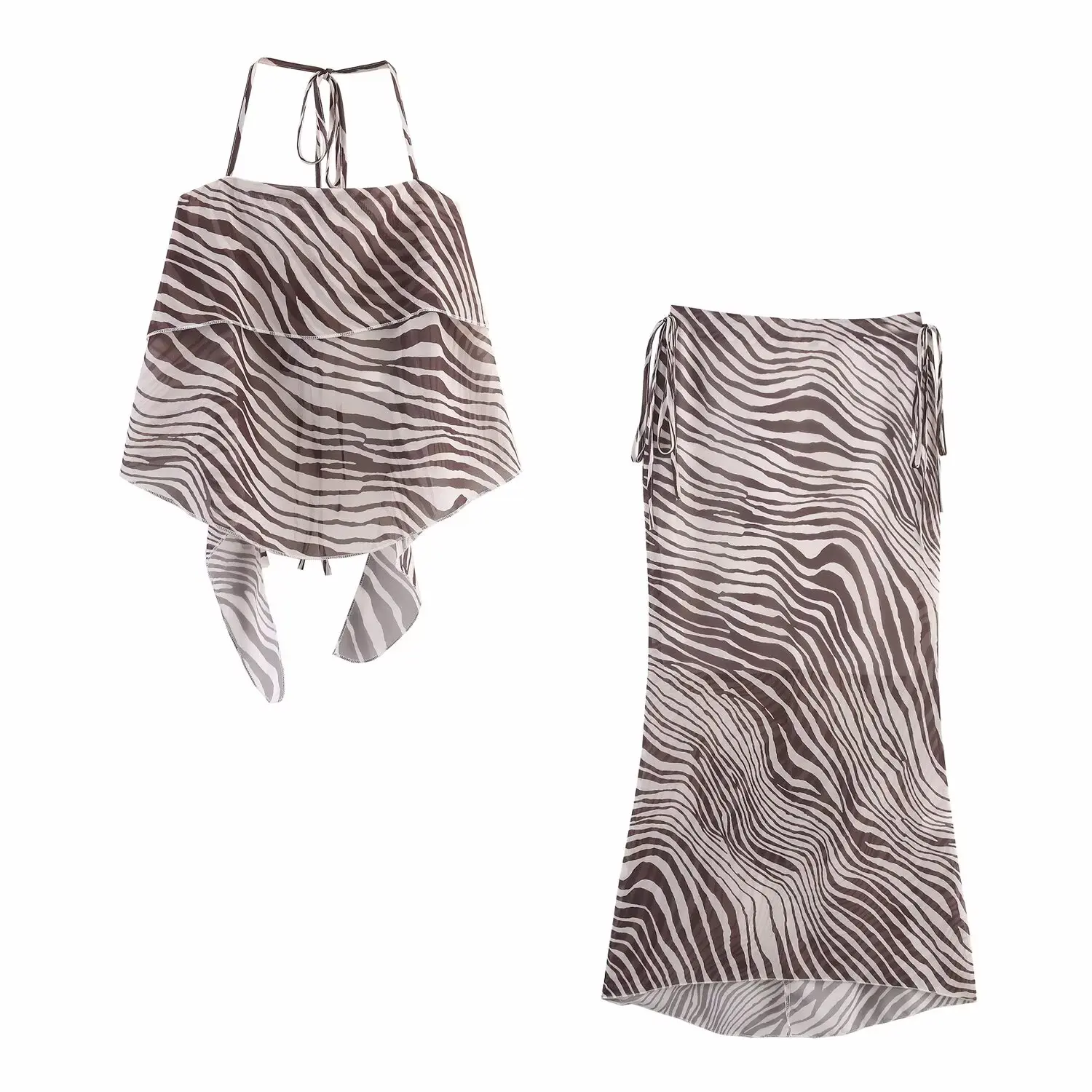 

UNIZERA Women's Layered Animal Pattern Printed Tie up Neck Hanging Small Tank Top Skirt Temperament Summer New Tank Top