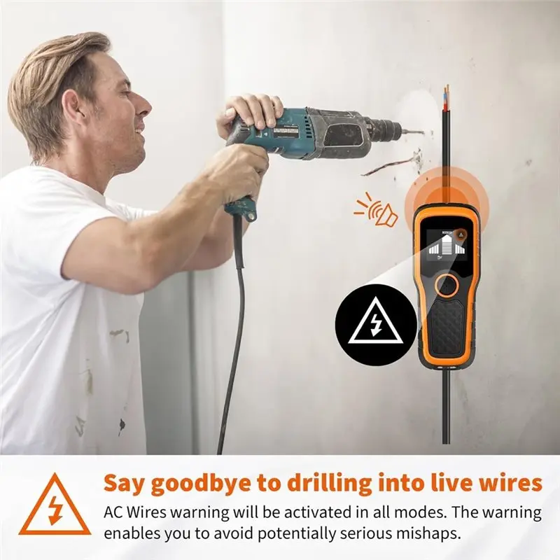 CJSD-Audible Alarm Wall Scanner Stud Finder 5-In-1 Detector High-Definition LCD Display Screen For Wood, Metal AC Wires
