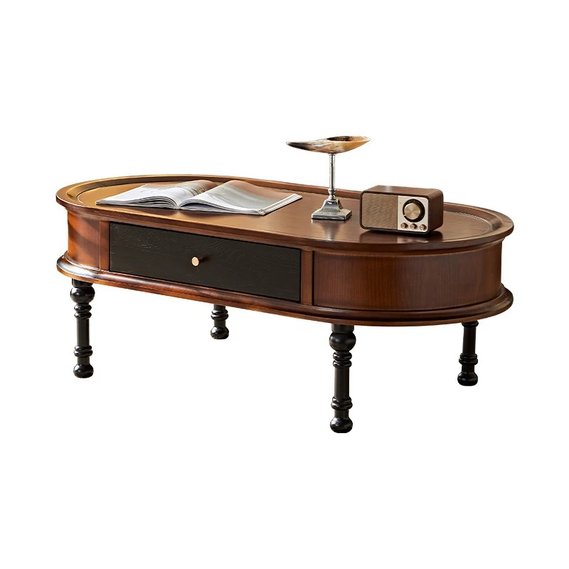 French retro style coffee table living room solid wood oval coffee table
