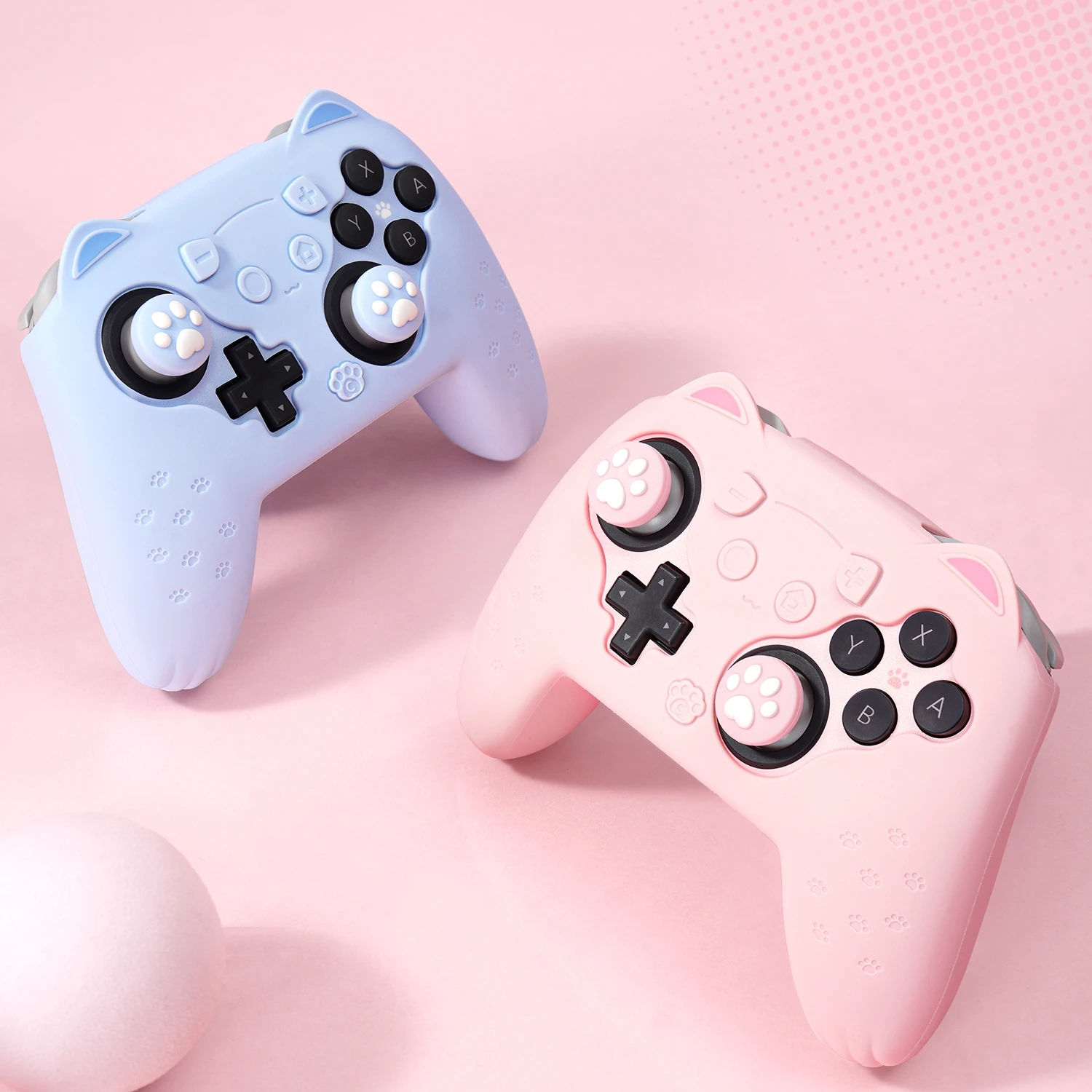 Cute Ns2 Pro Switch2 Pro Controller Silicone Protective Case Cat Ear Cat Paw Shape Anti Slip Pink Blue Gaming Accessory