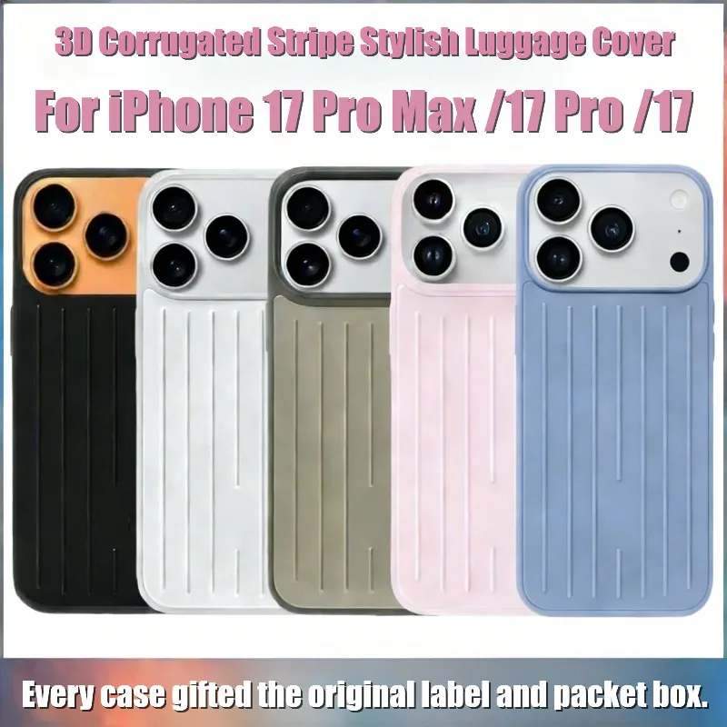 

Высококачественный стильный чехол для багажа с 3D гофрированной полосой для iPhone 17 Pro Max 16 15 14 13, оригинальная противоударная крышка коробки с этикетками