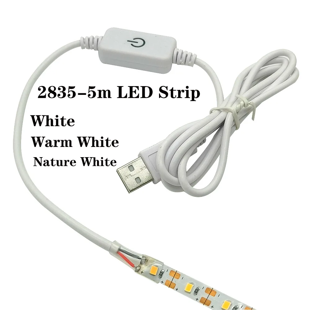 

5V PCB LED Strip Light Ultra Thin 2835 60LEDs/m 8mm Flexible Tape DC IP21 Not Waterproof Warm Natural White