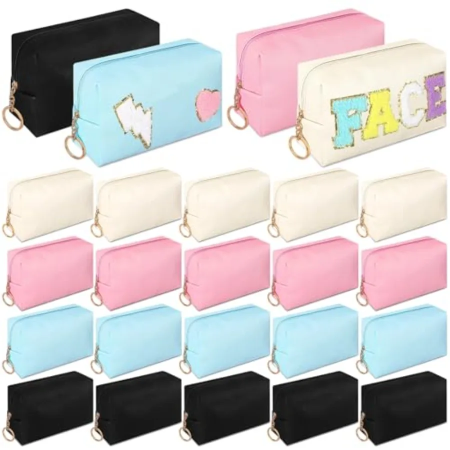 

24 Pcs Preppy Makeup Bag PU Leather Cosmetic Bag Bulk Makeup Plain Pouch Waterproof Toiletry Purse for Women Traveling Preppy P
