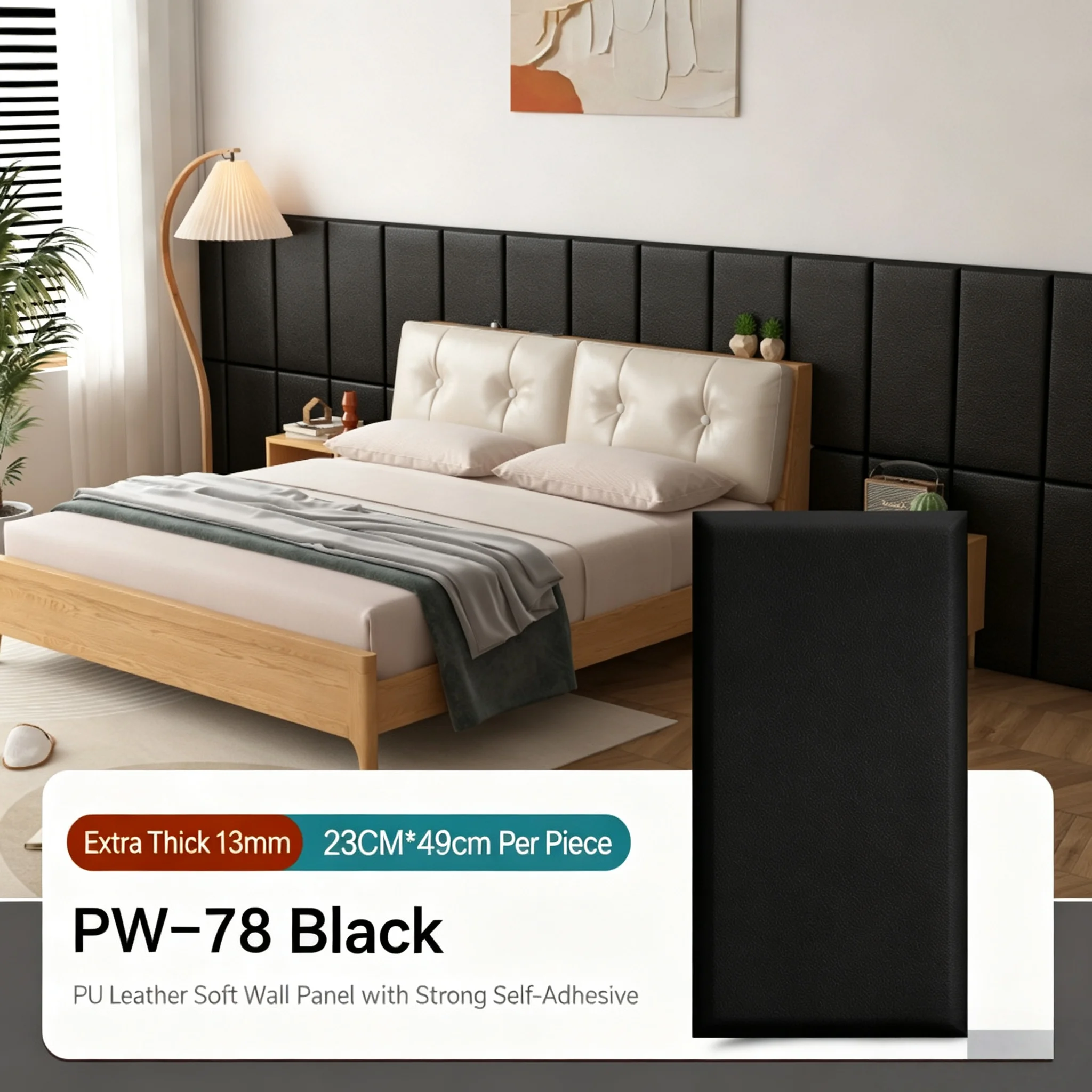 5pcs Self Adhesive PU Leather Wall Panels Anti-collision Soft Wall Stickers Soundproof Wall Padding for Kids Bedroom Headboard - view 4
