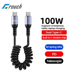 100W Car Spring Data Cable Telescopic Type C to Type C Fast Charging Cable For iphone 15 Samsung Xiaomi Huawei