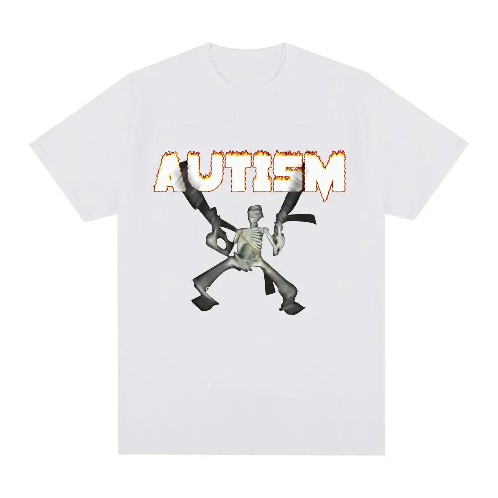 Autism Skeleton Meme T Shirt Humor Funny Skull Men Women Fashion Hip Hop T-shirt Casual Cotton Short Sleeve Oversized T-shirts