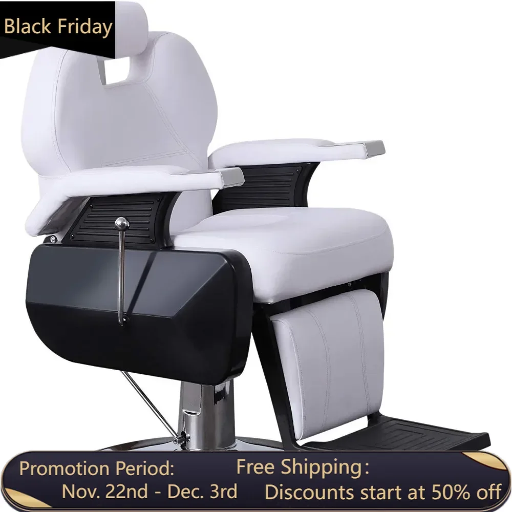 

Heavy Duty Reclining Barber Chair All Purpose Hydraulic Salon Chair for Barbershop Stylist Tattoo Chair (White)