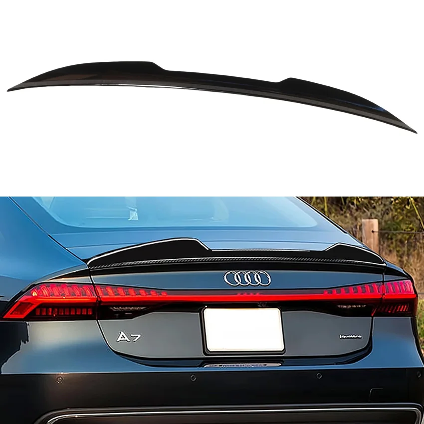 

2019 To 2024 For Auai A7 S7 RS7 C8 PSM Style Car Rear Trunk Spoiler Wing Lip Glossy Black Carbon Fiber Look By ABS Body Kit