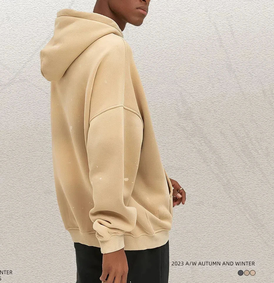 Abstract Splashed Ink Hoodies Men Heavyweight Vintage Streetwear Tattered Edges Oversized Drop Shoulder Thermal Lined Windproof