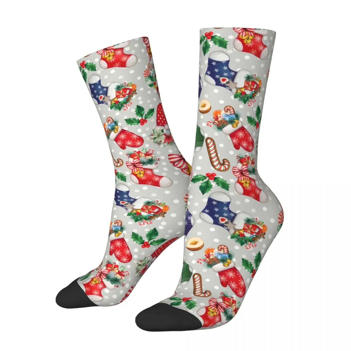 Watercolor Snowy Merry Christmas Day Kawaii Socks Shopping Cartoon Pattern Socks