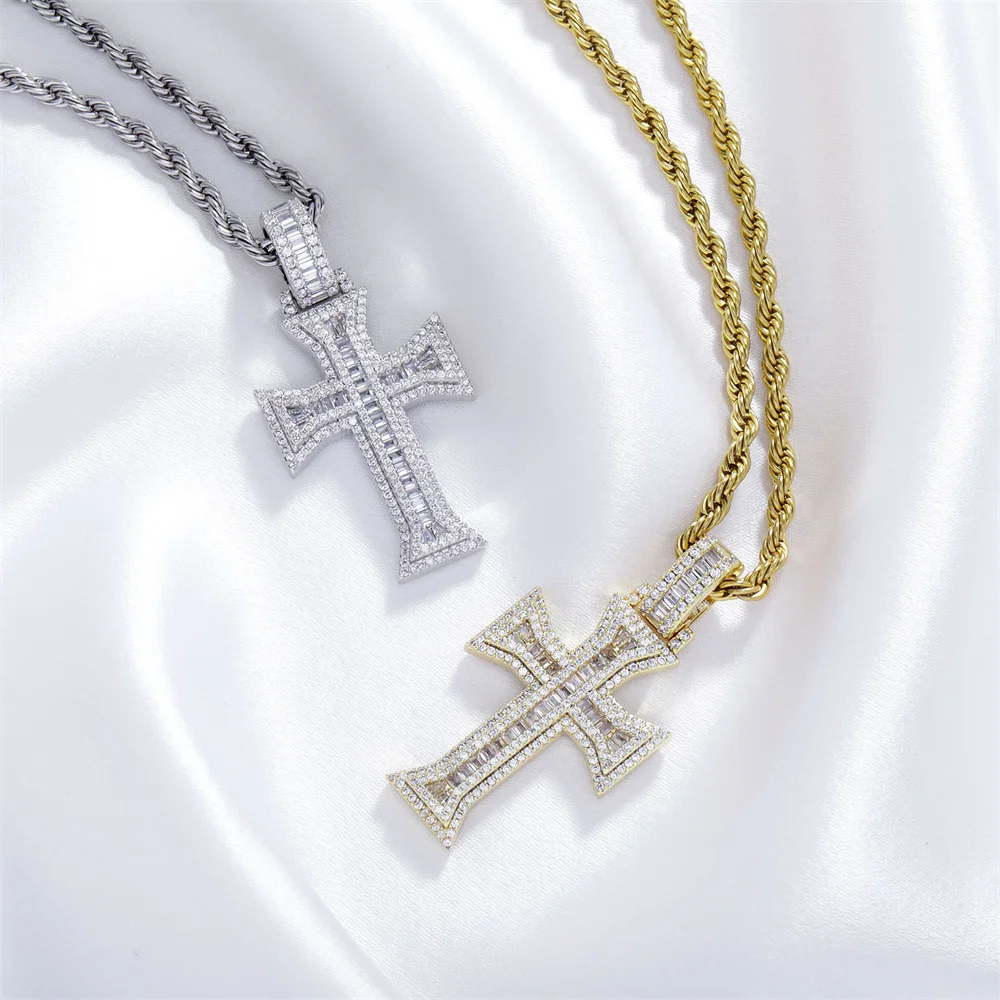 

Европейское и американское ожерелье с цирконом в стиле хип-хоп: золотые и серебряные подвески с Т-образным крестом, модные индивидуальные подвески для мужчин