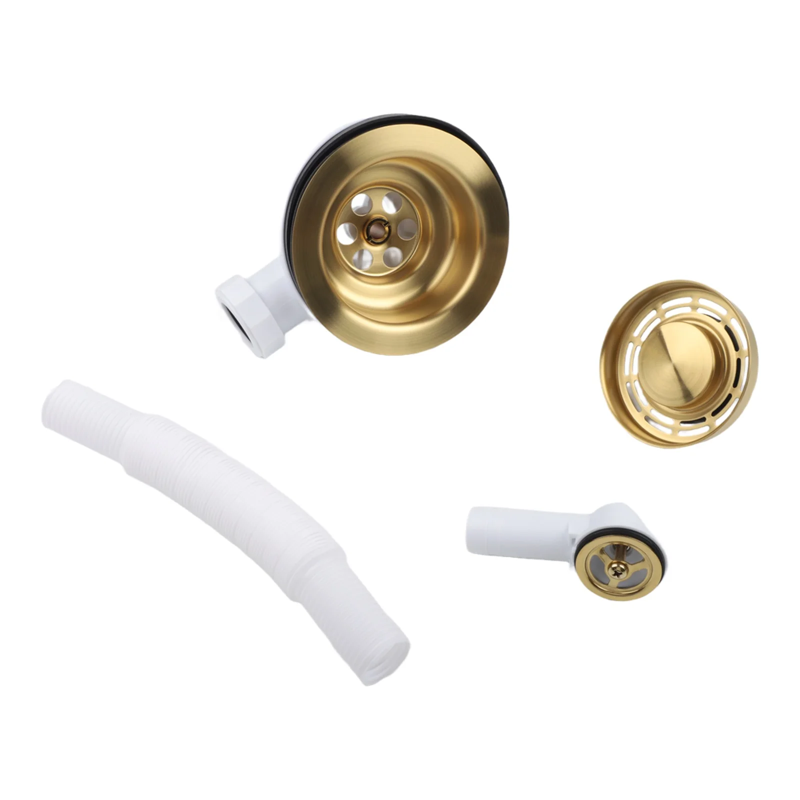 Sink Downcomer with 114MM Gold Plated Strainer and Overflow Protection Designed to Prevent Clogging and Water Spills