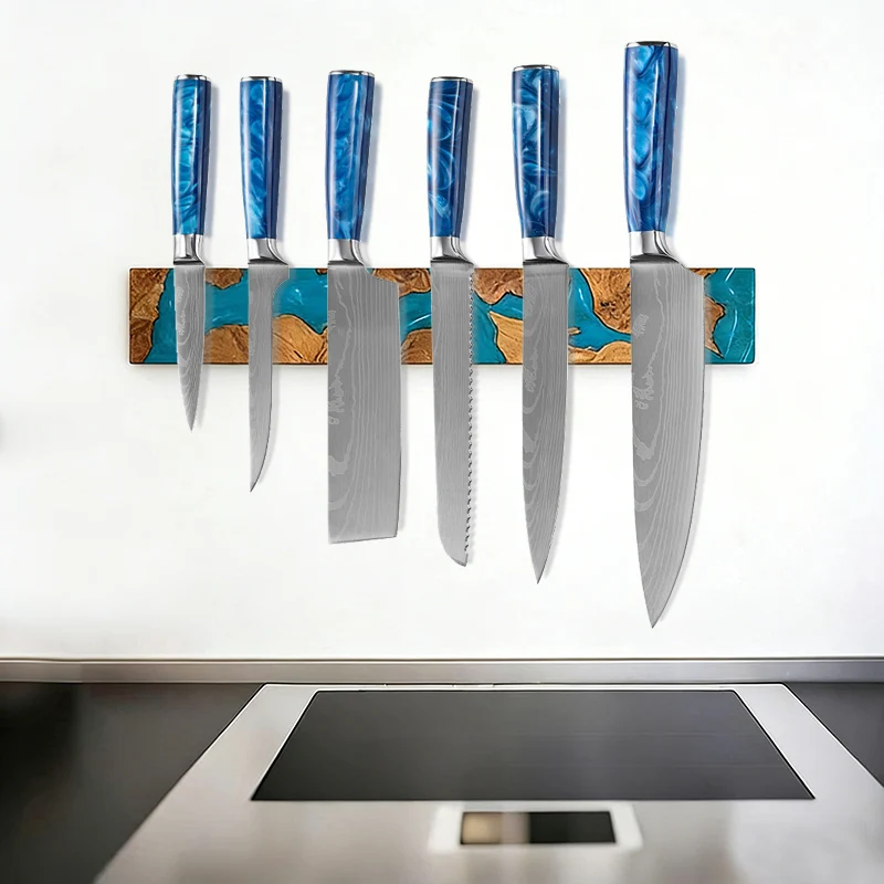 

Blue Red Resin Wood Magnetic Knife Holder Strip Restaurant Home Kitchen Knife Block Wall Hanging Multi purpose Knife Rack 40CM