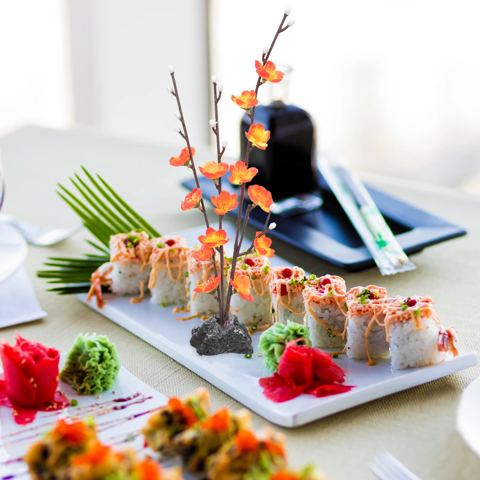 

2pcs Decorative Sashimi Plate Ornaments Fake Flower For Japanese Restaurant Dish Decor Multi-Use Plant Cold Dish Flower Kitchen