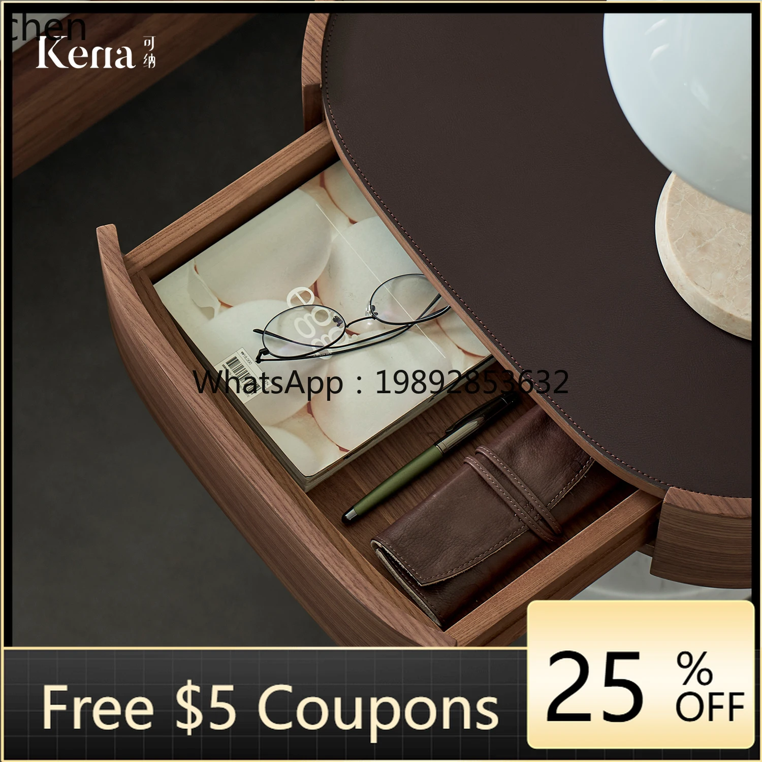 

ABB leather marble simple modern minimalist home bedroom solid wood bedside table