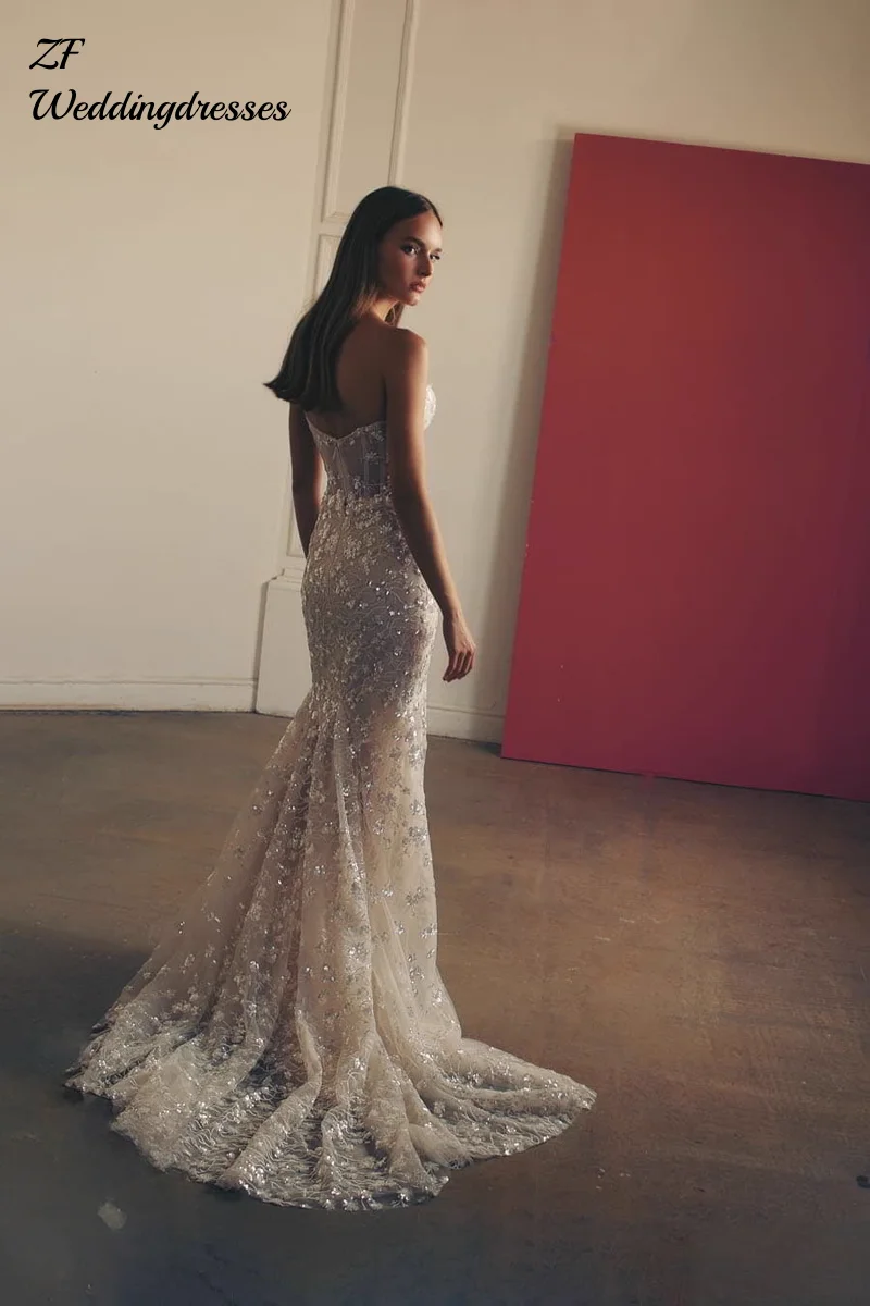 فستان زفاف ذيل السمكة من الصناعة الثقيلة الفرنسية الفاخرة المخصصة، نمط جديد من فستان الزفاف الراقية للعرائس لترحيب الرجال