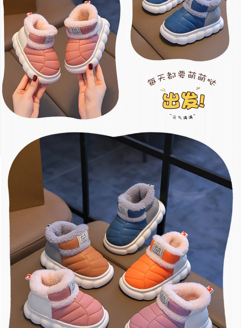 Neue Kinder-Winterstiefel aus PU, Wasserdicht, Warm, Baumwolle, Rutschfeste High-Top-Stiefel für Mädchen und Jungen, Bequeme Schneestiefel für Kinder, Lässige Babyschuhe – Detail 14