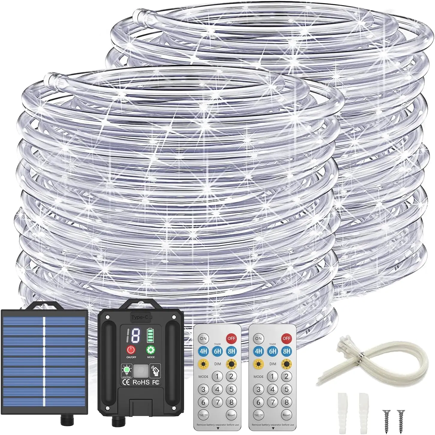 

132FT 400 LED Solar Rope Lights, IP67 Waterproof, 8 Modes, Outdoor Patio Garden Decorative (Cool White)
