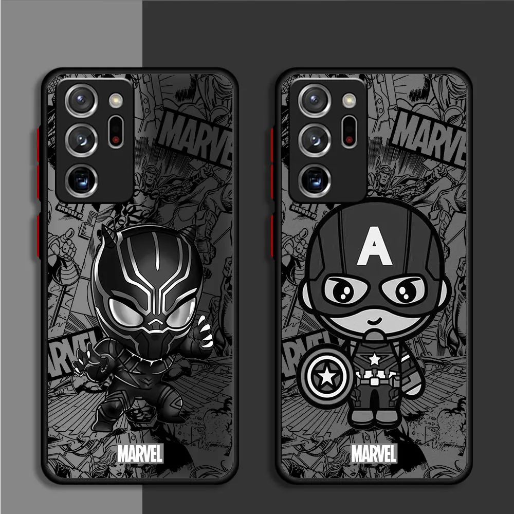 Matte Marvel Spiderman Print Coque Phone Case for Samsung Galaxy S22 S23 Ultra Note 20 Ultra 10 Plus 8 9 S20 FE S21 Note Cover