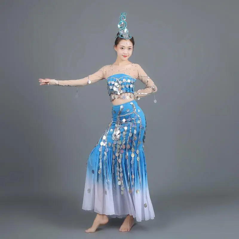 Dai Ethnic Dance Costumes Performance Costumes Pavane Dancer Dress Suit Performance Costumes Sequin Peacock Dance Costume