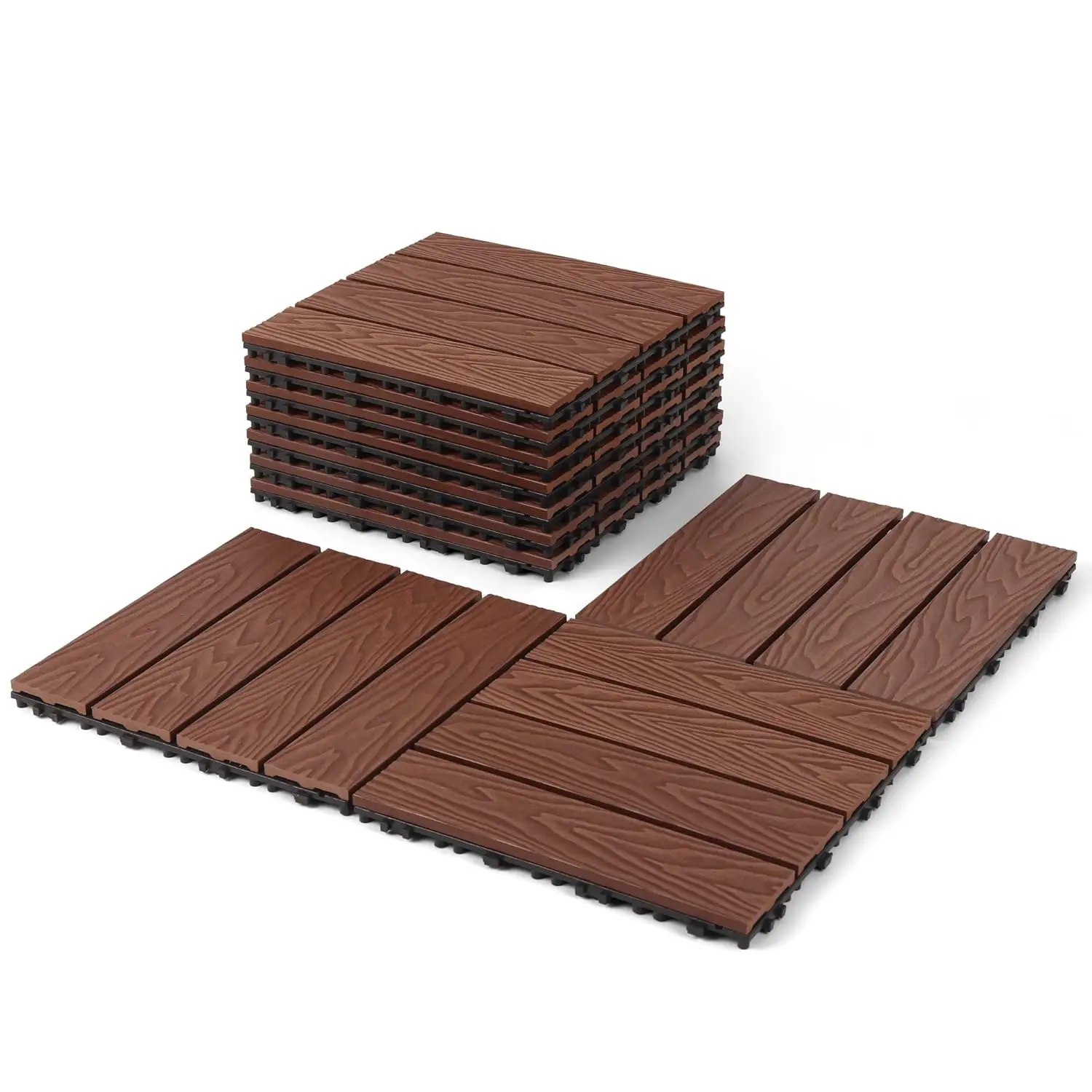 

Composite Interlocking Deck Tiles Outdoor, 12'x12' Waterproof Decking Tiles Outdoor, Straight Grain