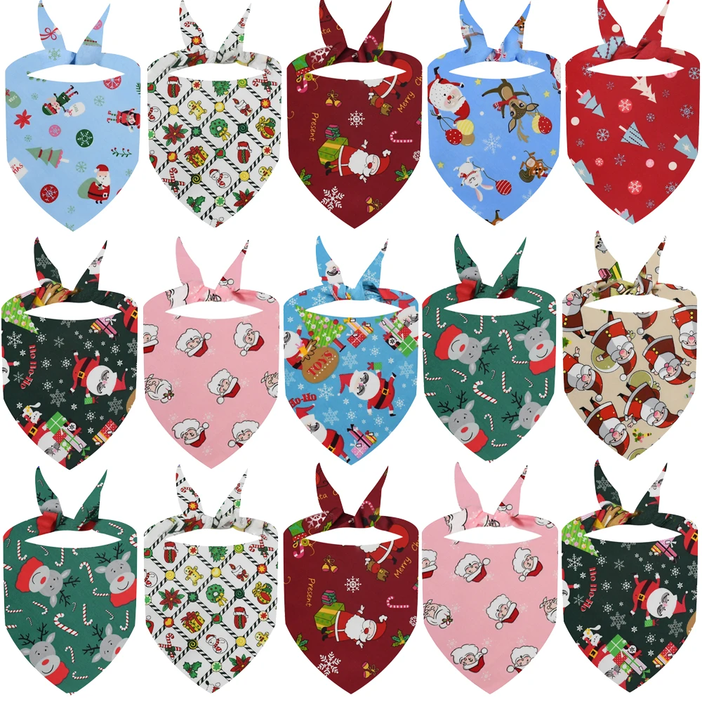 30pcs Christmas Pet Accessories Dog Bandana Polyester Pet Dog Cat Bandanas Scarf Small Dogs Cats Puppy Bandanas Bibs